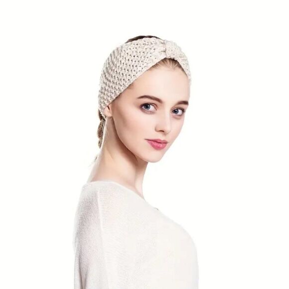 Tan Knitted Headband Elastic Wide Stretch Top Twist Ladies Hair Accessories - Picture 3 of 5